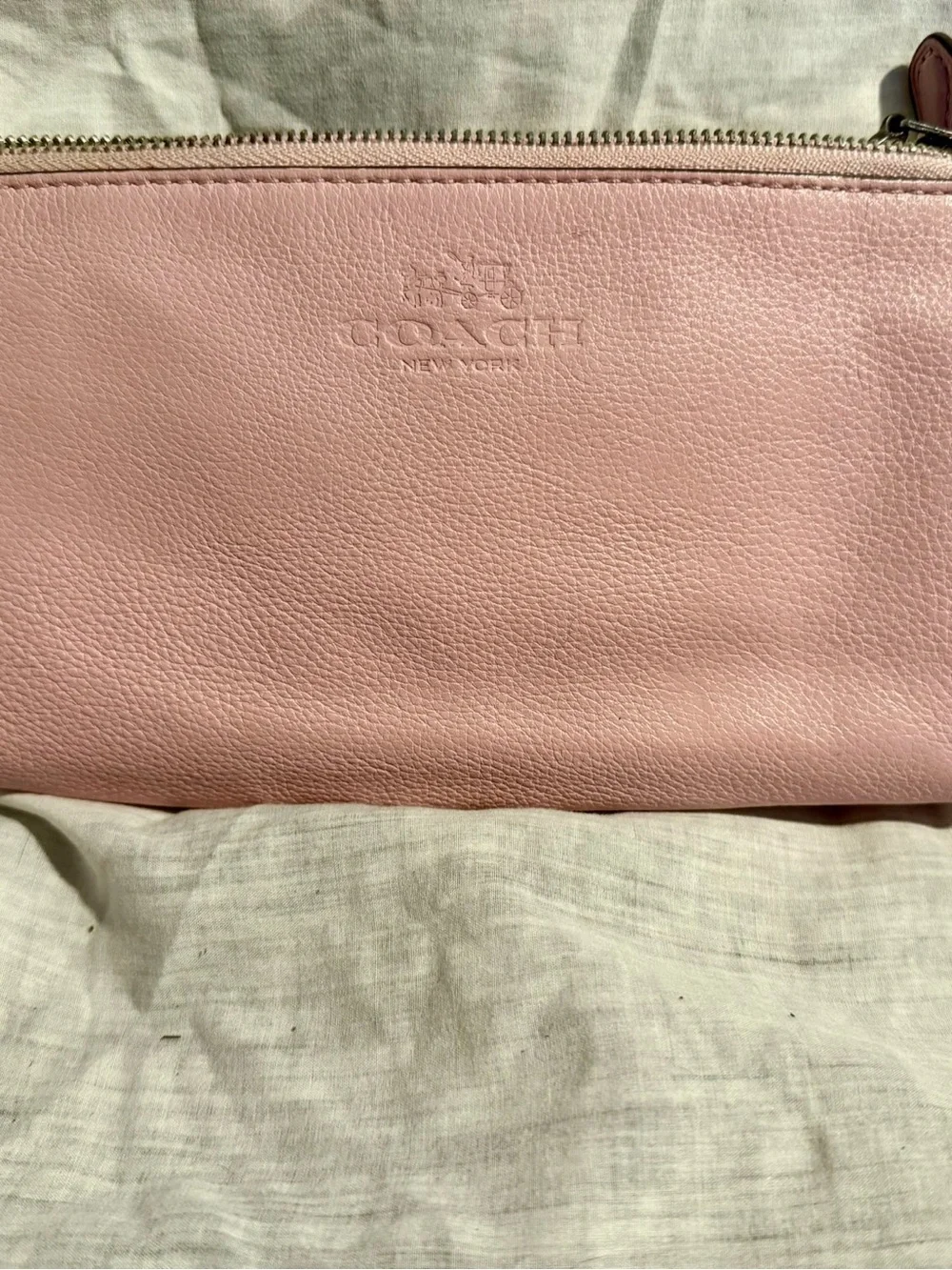 #Vintage Y2K Coach Double Zip Wallet Wristlet Pebble Leather Pink